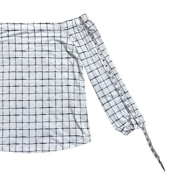 Mine Off The Shoulder White & Black Grid Pattern Long Sleeve Top Size Medium - Picture 9 of 10